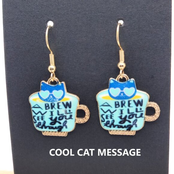 Butterfly Romance Ginger Cat Victorian Teacup Earrings – Handmade & Customizable - Picture 6 of 14